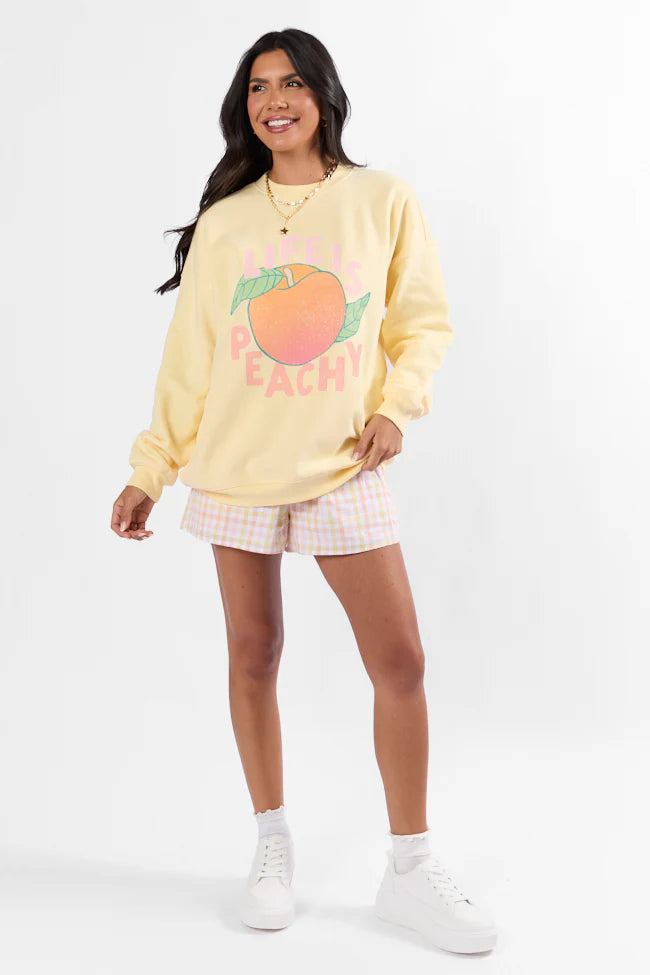 Life is Peachy Light Yellow Oversized Graphic Sweatshirt