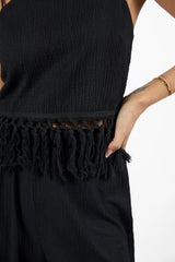 Pretty In Paradise Black Tassel Detail Top