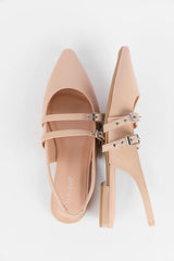 Margot Nude Pointed Toe Double Strap Flat