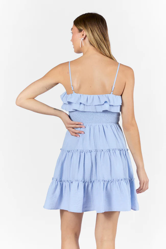 Keep My Promises Light Blue Smocked & Ruffle Detail Dress