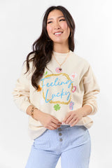 Feeling Lucky Sweet Cream Oversized Graphic Sweatshirt