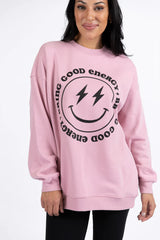 Bring Good Energy Mauve Oversized Graphic Sweatshirt