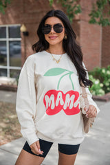 Mama Cherry Cream Oversized Graphic Sweatshirt