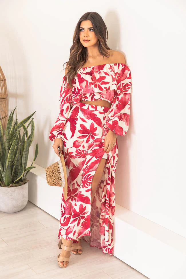 Passport To Paradise Pink/White Printed Maxi Skirt FINAL SALE