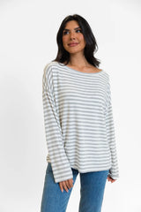 Blizzard Bliss Grey Wide Neck Striped Knit Top FINAL SALE