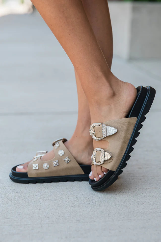 LeeAnn Taupe Double Buckle Western Sandals SALE