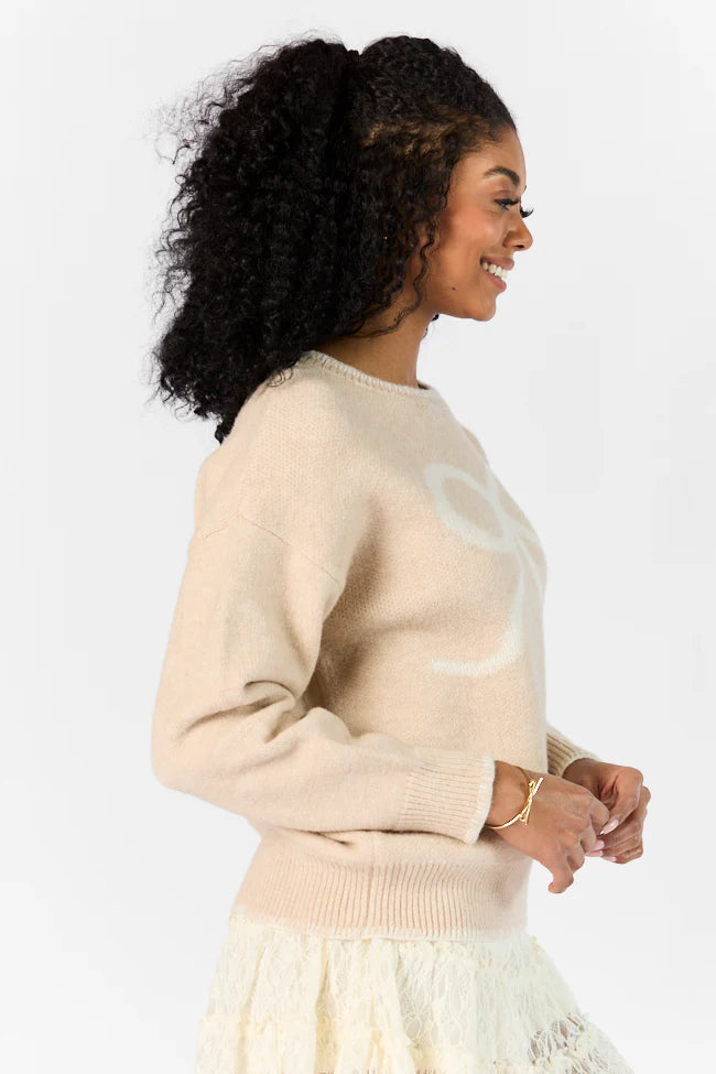 Peek- A-Bow Beige and Ivory Crew Neck Sweater