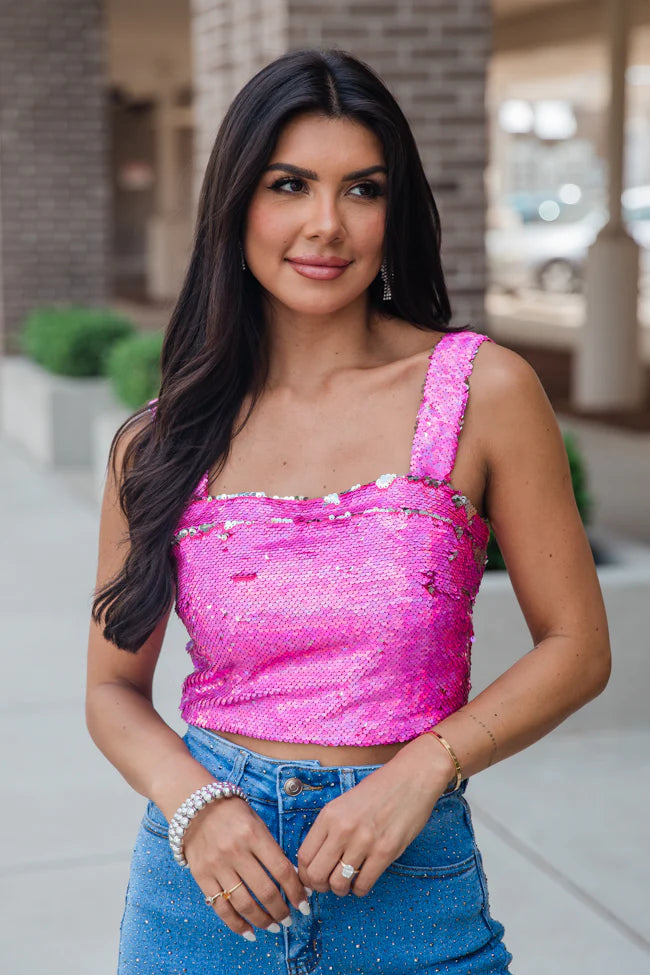 Go To Girl Pink Sequin Crop Tank FINAL SALE