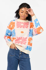 Gracious Gardens Blue Multi Block Floral Sweater