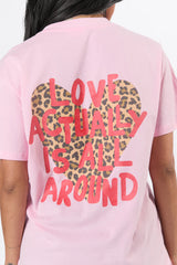 Love is All Around Leopard Heart Light Pink Oversized Graphic Tee