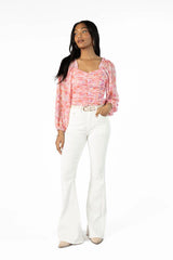 Show Me The Way Pink Multi Ruched Balloon Sleeve Floral Bodysuit