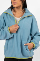 Outside The Box Blue Contrast Trim Fleece Pullover SALE