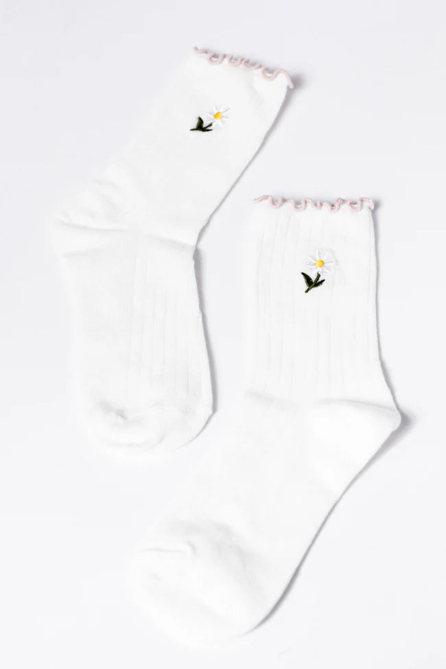 White Daisy Crew Socks