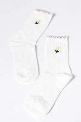 White Daisy Crew Socks