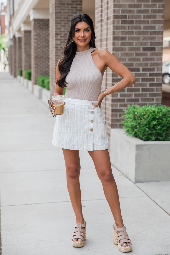 It Takes Passion Taupe Striped Button Detail Skort SALE