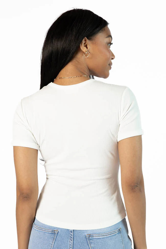 Everyday Essential Ivory Ribbed Crew Neck Tee