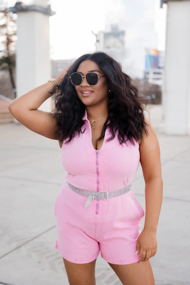 A Lesson Learned Pink Denim Zip Up Romper SALE