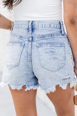 Patient Timing High Rise Distressed Acid Wash Denim Shorts FINAL SALE