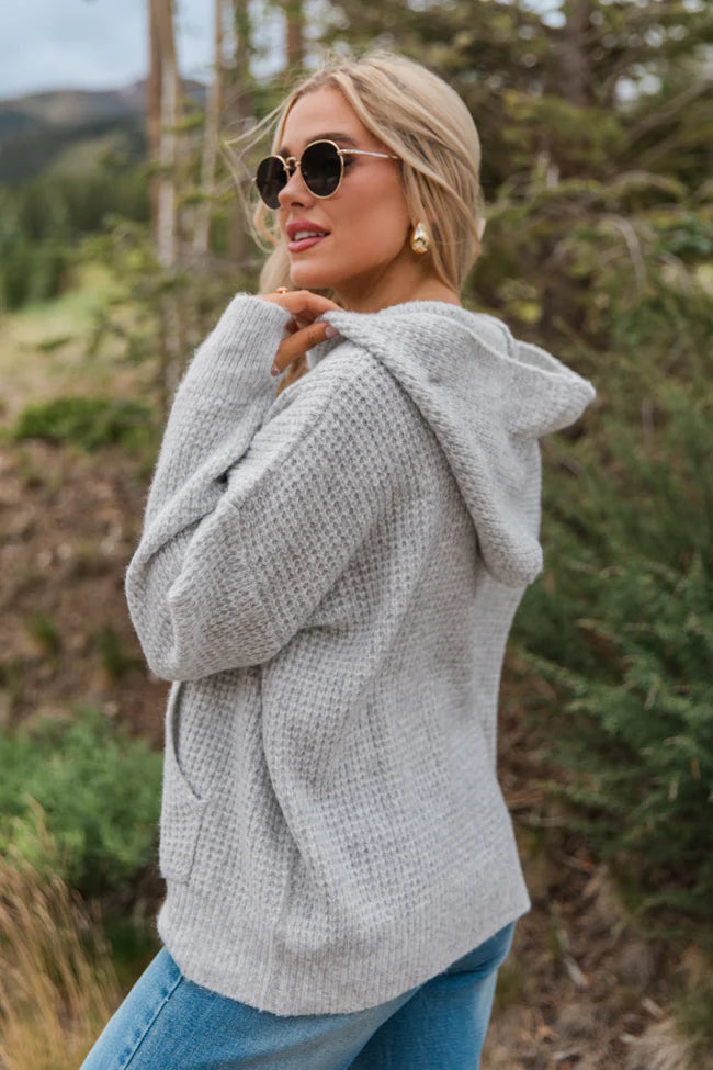 Found Your Love Grey Oversized Waffle Hooded Sweater