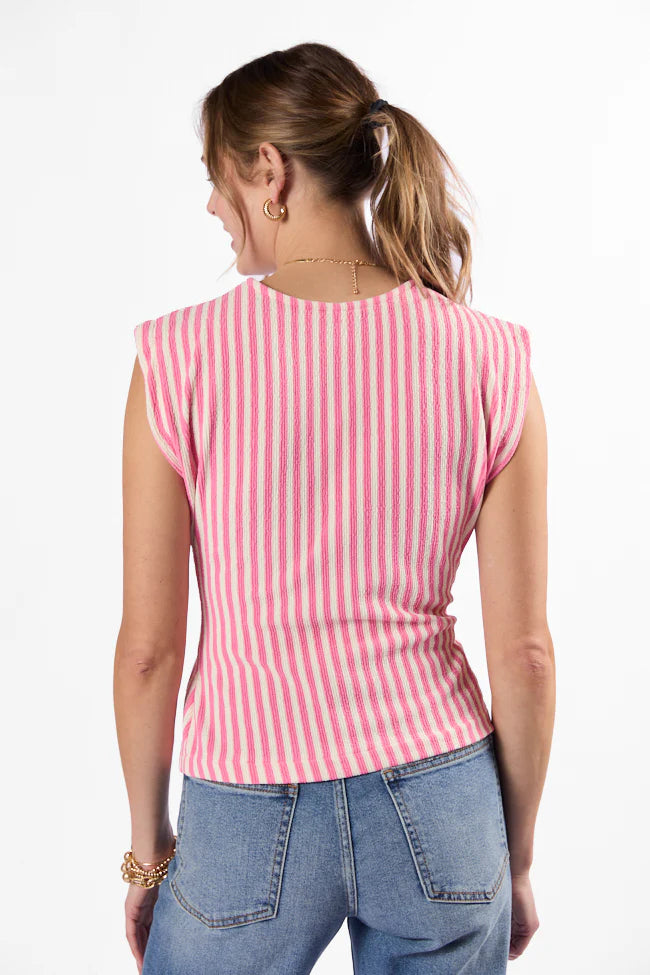 Made Your Mark Pink Striped Knit Cinched Waist Tee