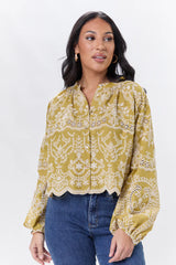 Downtown Delight Chartreuse Embroidered Blouse