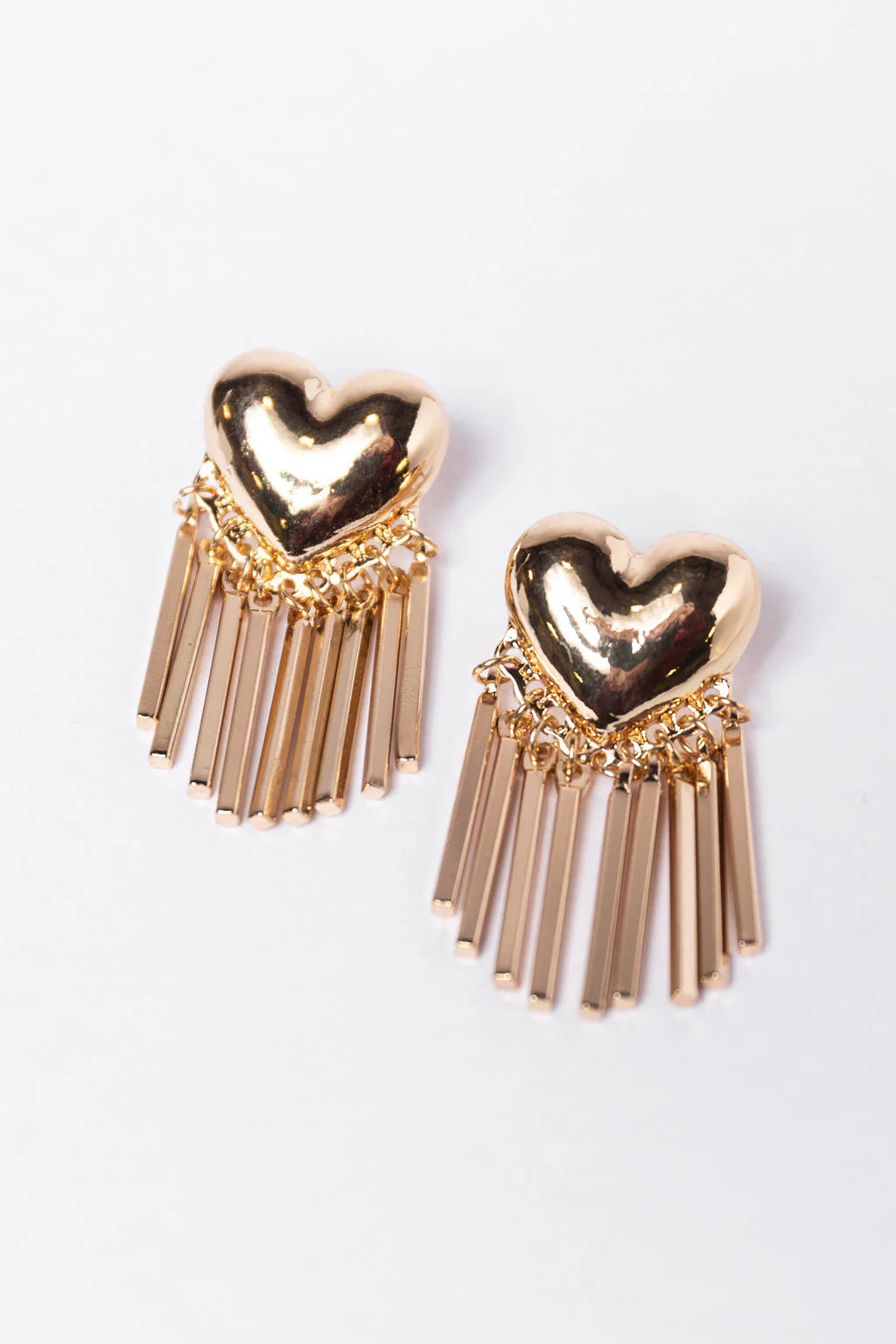 Gold Puff Heart Fringe Earring