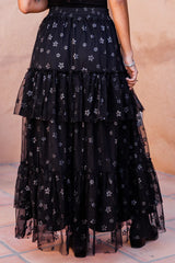 California Dreaming Black Flower Tulle Maxi Skirt FINAL SALE