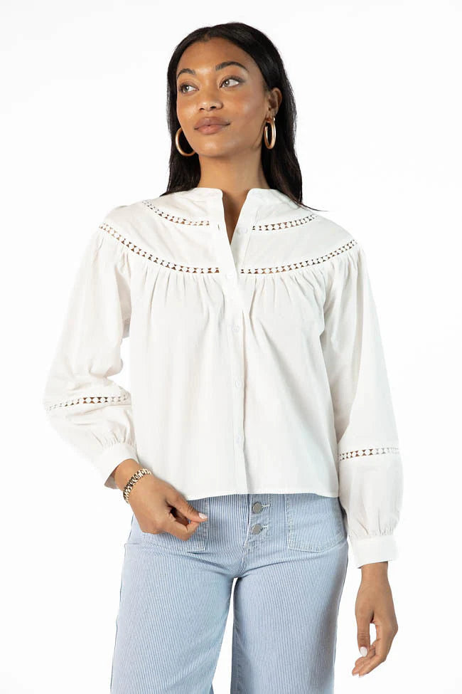 Memorable Moments Ivory Ladder Detail Long Sleeve Woven Blouse