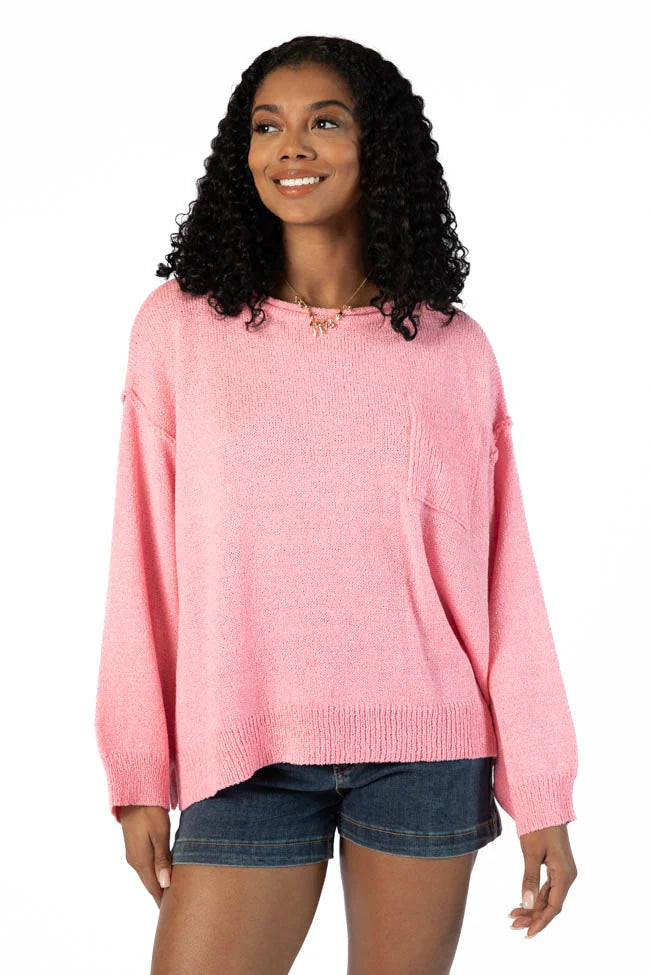 Tell Me Everything Cotton Candy Oversized Pocketed Light Weight Sweater