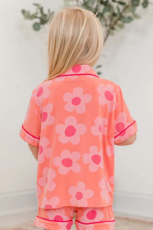 Kid's Good To Get Away Orange and Pink Floral Pajama Set SALE