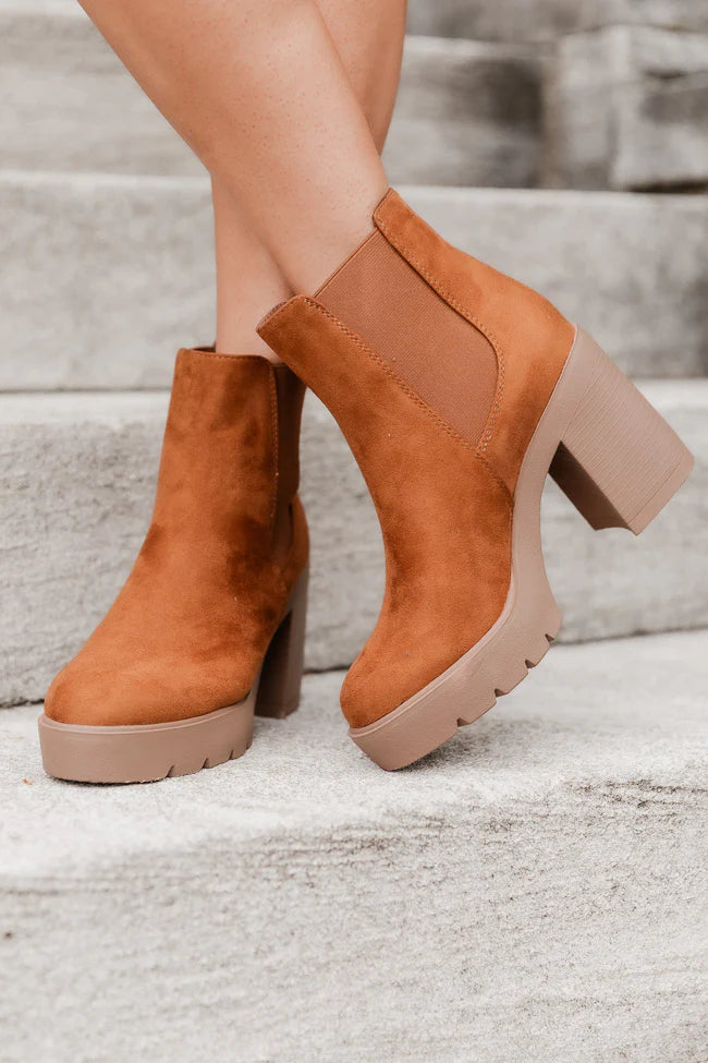 Barbara Camel Suede Platform Booties FINAL SALE