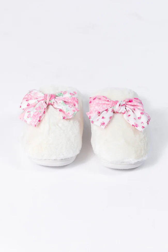 Pink Floral Bow Slippers