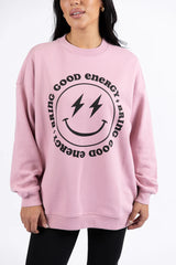 Bring Good Energy Mauve Oversized Graphic Sweatshirt