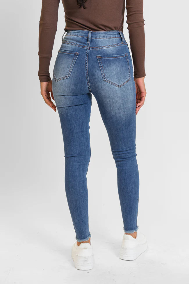 Chelsie Medium Wash Busted Knee Skinny Jeans FINAL SALE