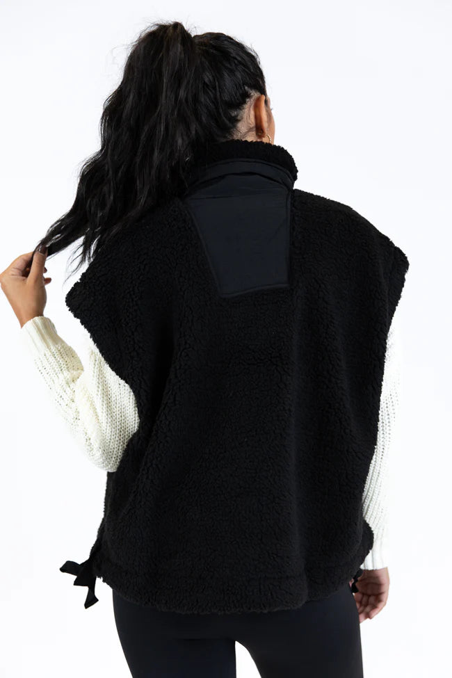 Feel It All Black Oversized Sherpa Vest