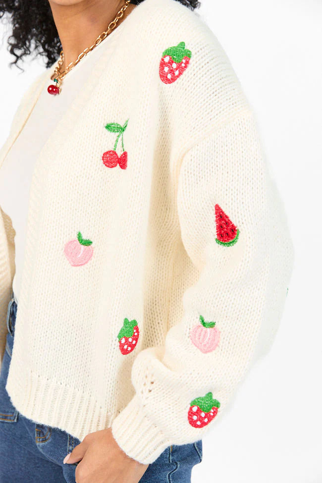 A Fruitful Life Cream Multi Icon Cardigan