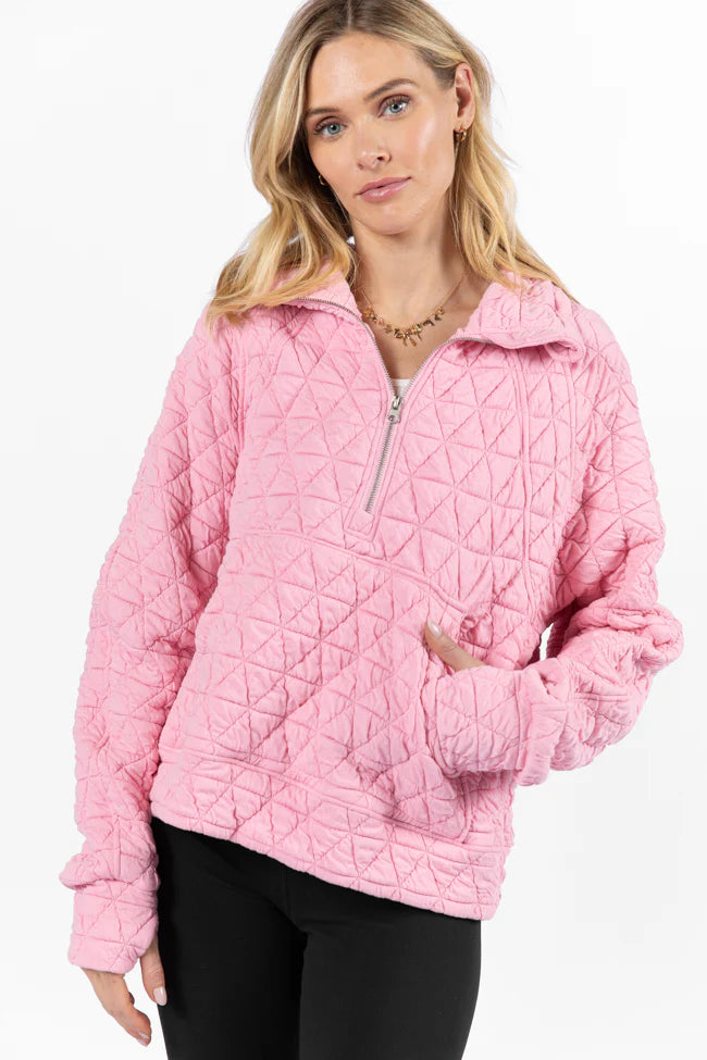 Love Is Everything Pink Quilted Quarter Zip Pullover