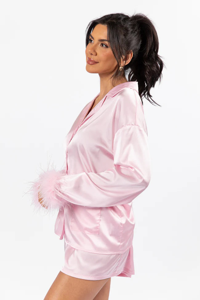 Early Riser Pale Pink Satin Pajama Top