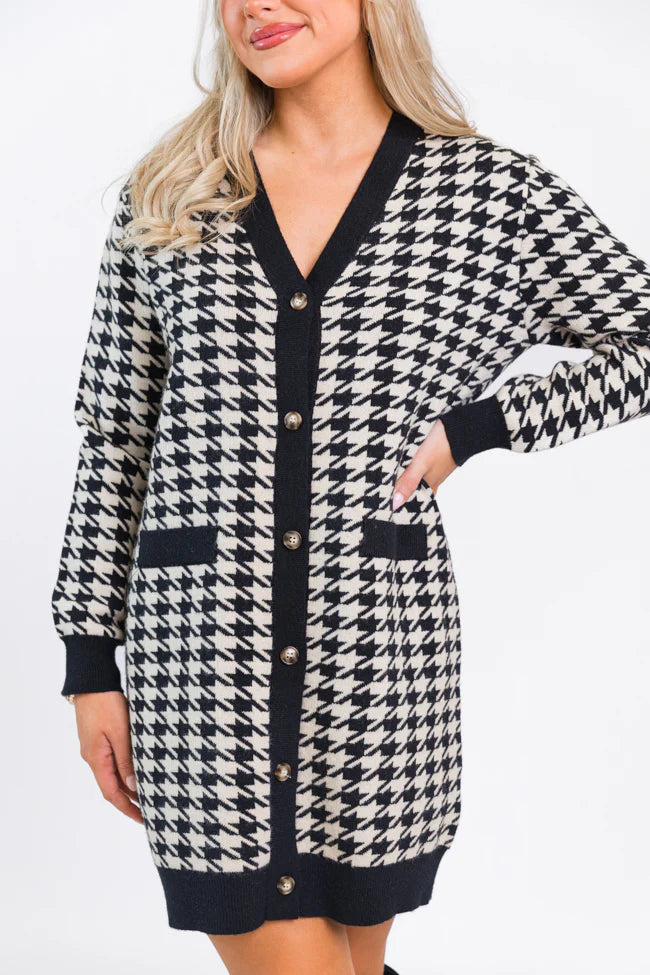 Where You Belong Houndstooth Button Front Cardigan Dress