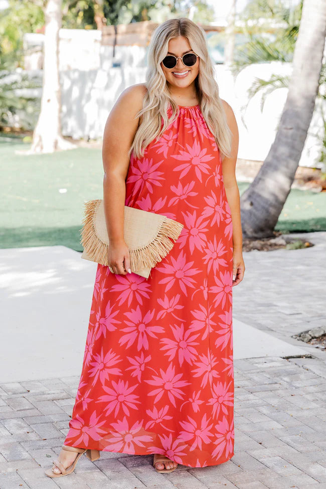 Ready To Run Red Halter Floral Maxi FINAL SALE