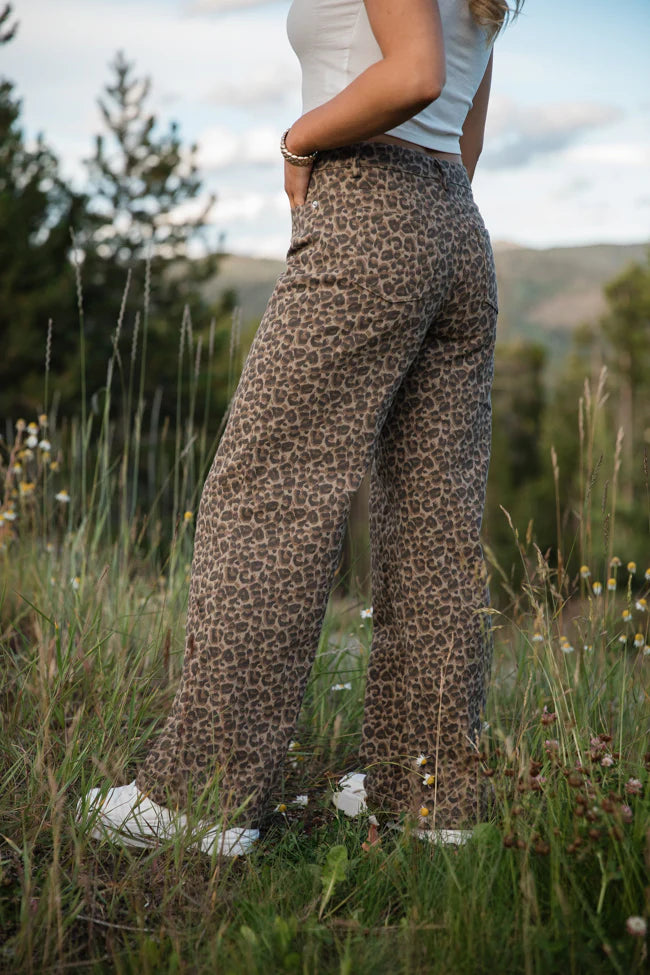 Wild Things Taupe and Brown Leopard Wide Leg Pants