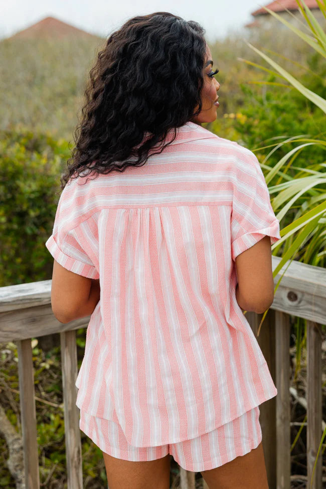 East Coasting Coral And White Striped Two Piece Set SALE