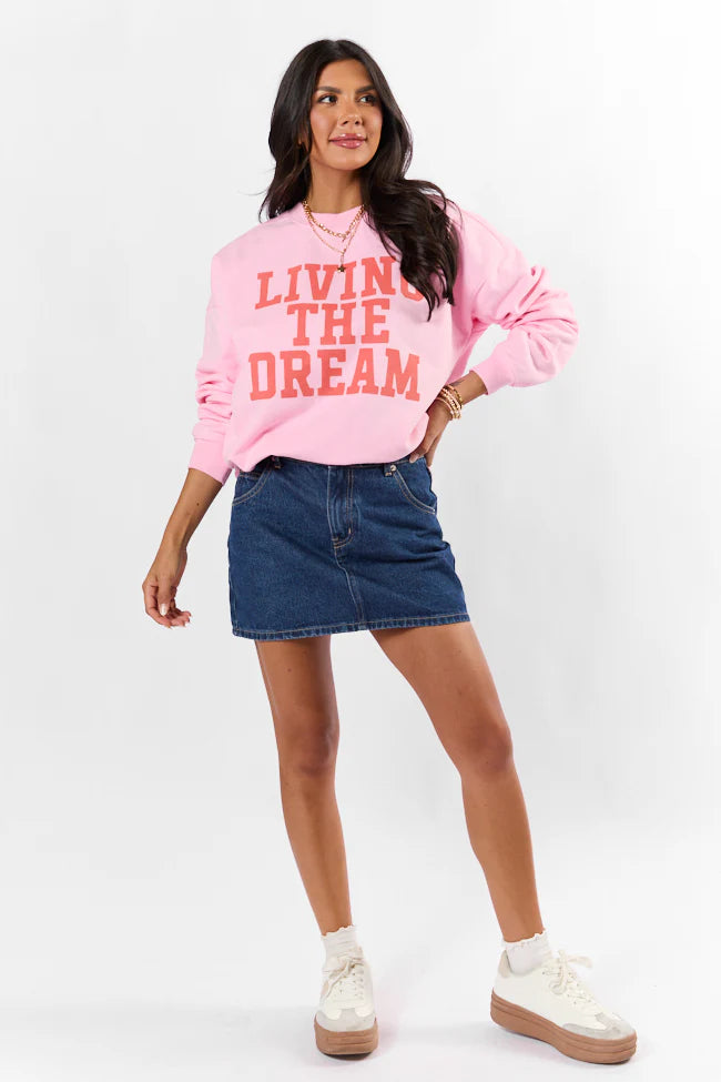 Living The Dream Light Pink Oversized Graphic Sweatshirt