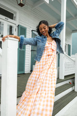 Checked Out Orange Gingham Tie Front Maxi Dress