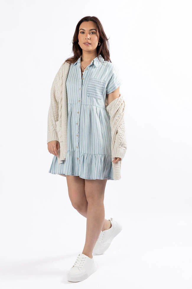 I Told You Striped Chambray Shirt Dress