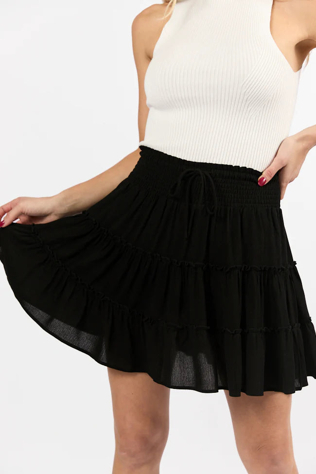 Through The Garden Black Longer Length Solid Mini Skort