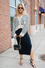 Classic Conversation Black Cable Knit Midi Skirt FINAL SALE