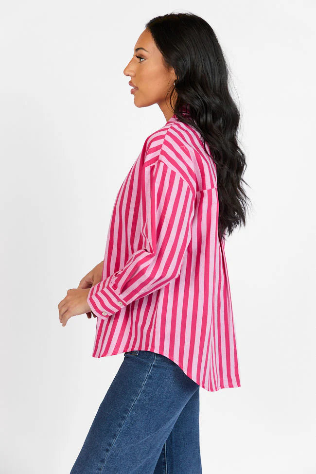 Making It Pink Multi Striped Button Down Top