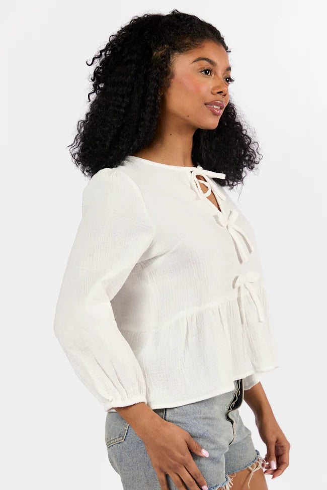 Close To Me Ivory Bow Detail Blouse