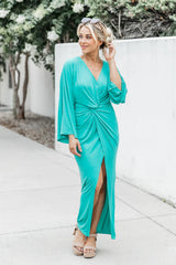 Joyful Feeling Teal Long Sleeve Twist Front Maxi Dress FINAL SALE